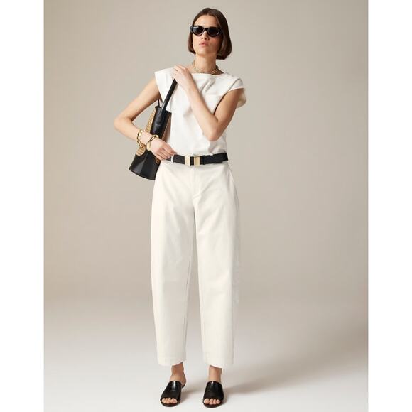J.Crew Barrel Leg Pants WMNS 27 White Cotton-Linen Blend Stretch Hi-Rise Tapered - Picture 1 of 7